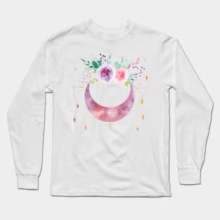 Roses moon watercolor Long Sleeve T-Shirt